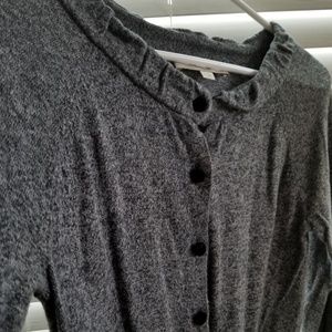Loft Gray Cardigan Ruffled Neck